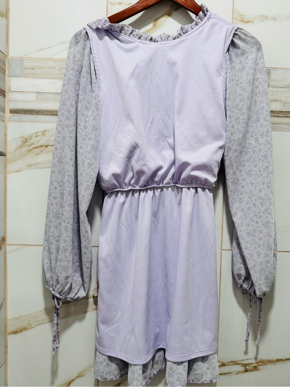 Vintage Cottagecore Lavender Floral Smocked Mini Dress Prairie Romantic Small - Picture 10 of 14
